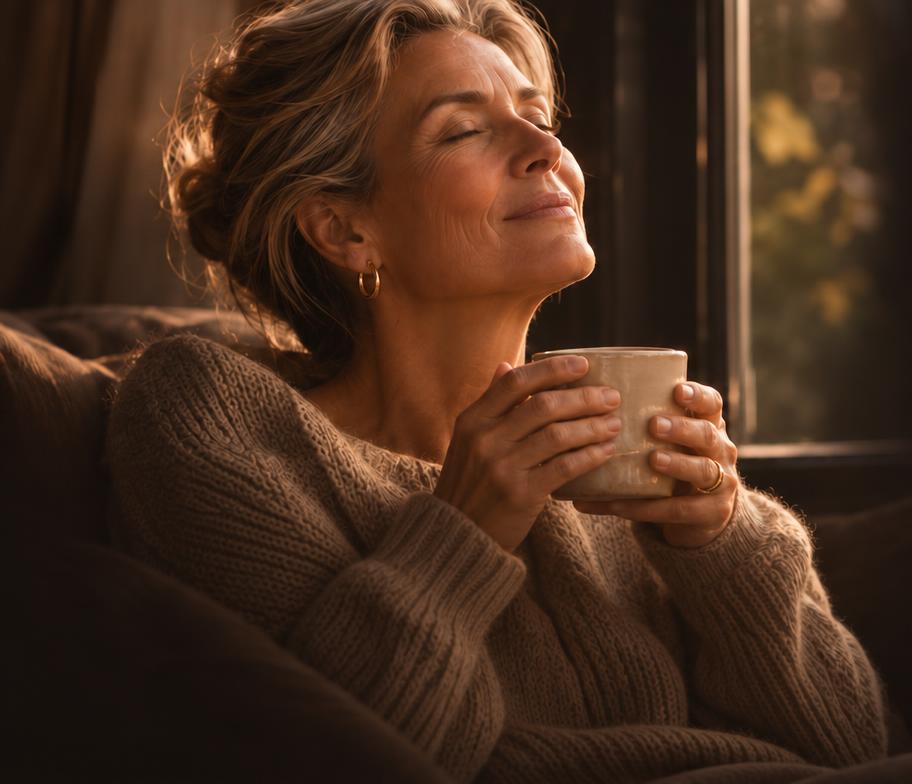 Vrouw geniet van een stille ochtend met koffie bij het raam